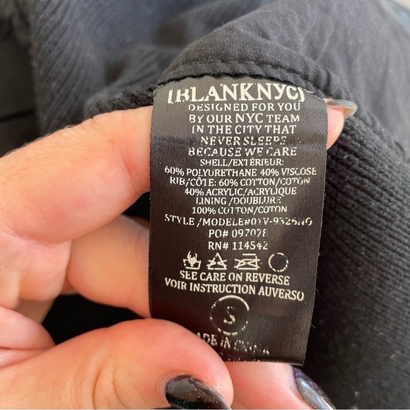 Blank NYC Drape Front Open Waterfall Faux Vegan Leather Knit Moto Jacket Size S - Picture 8 of 10